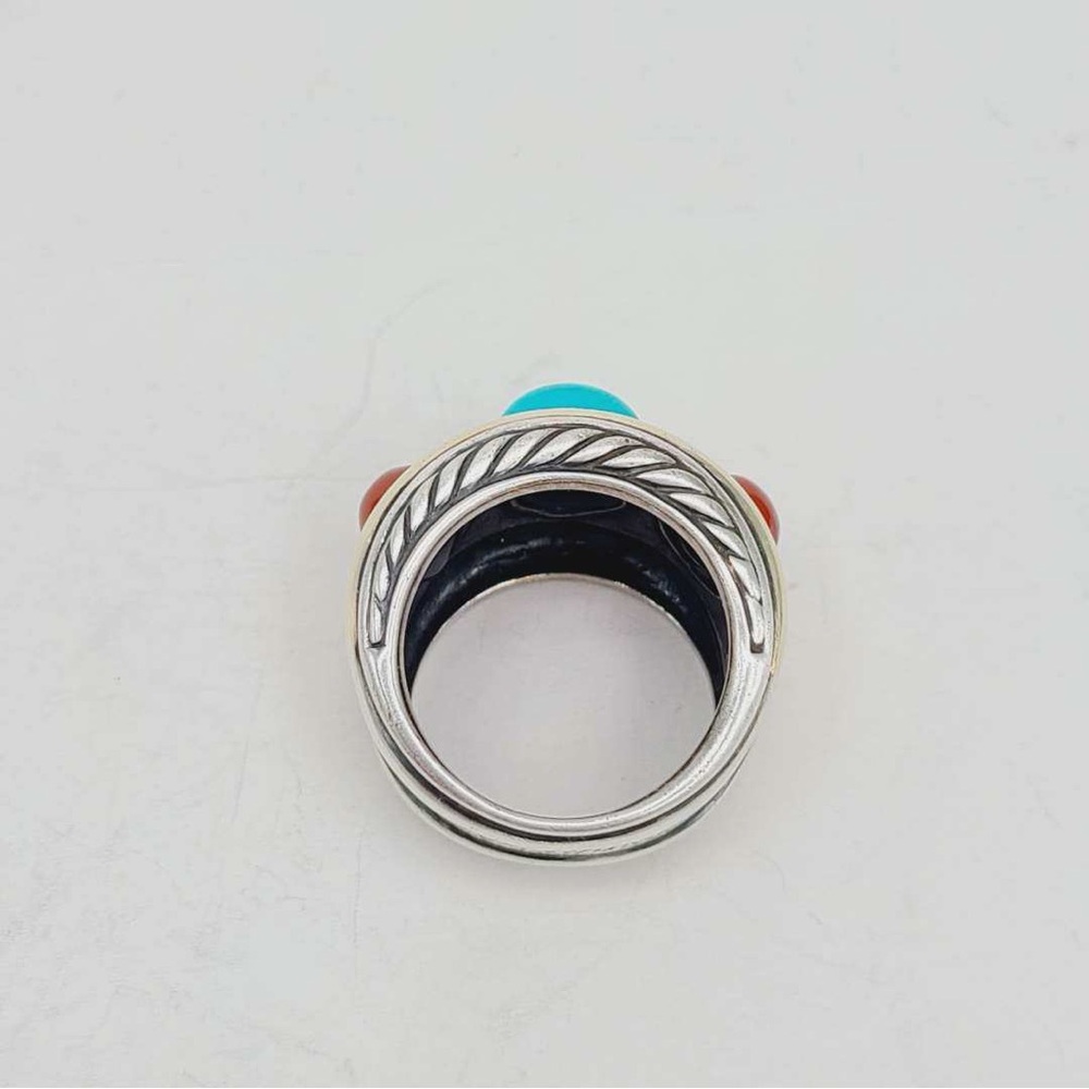 David Yurman Renaissance Ring With Turquoise Carnelian And Gold - Picture 7 of 12